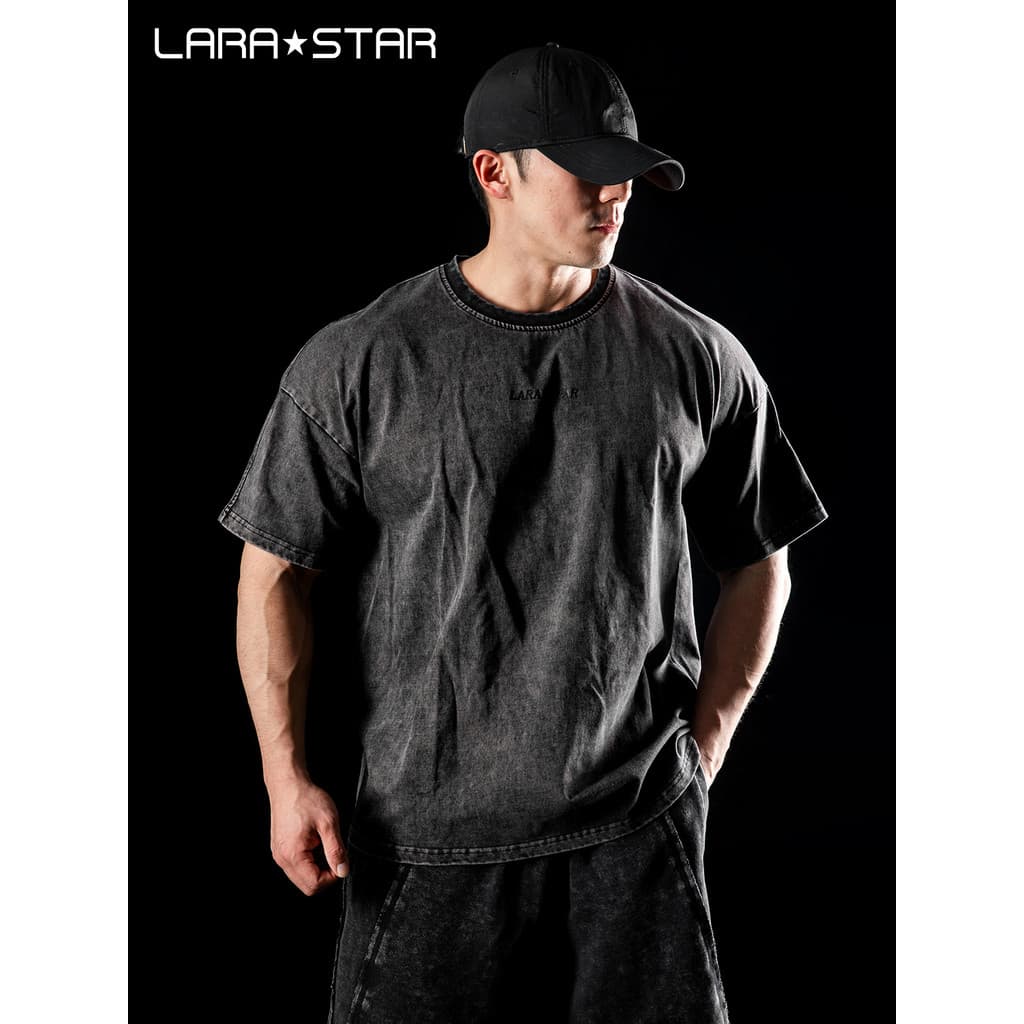 Laura Star 1573 Floco de Neve Frito Retro Angustiado Lavado Manga Curta Estilo Casual Americano