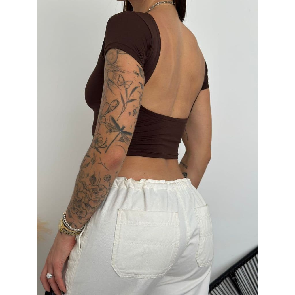 Cropped feminino básico costa nua manga curta top de poliamida em alta qualidade