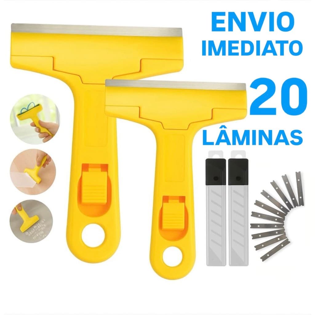 Estilete Raspador Profissional Tira Adesivo Cola Vidro Piso Fogao Parede 1 Unidade + 10 Lâminas Ou 2 Unidades 20 Lâminas