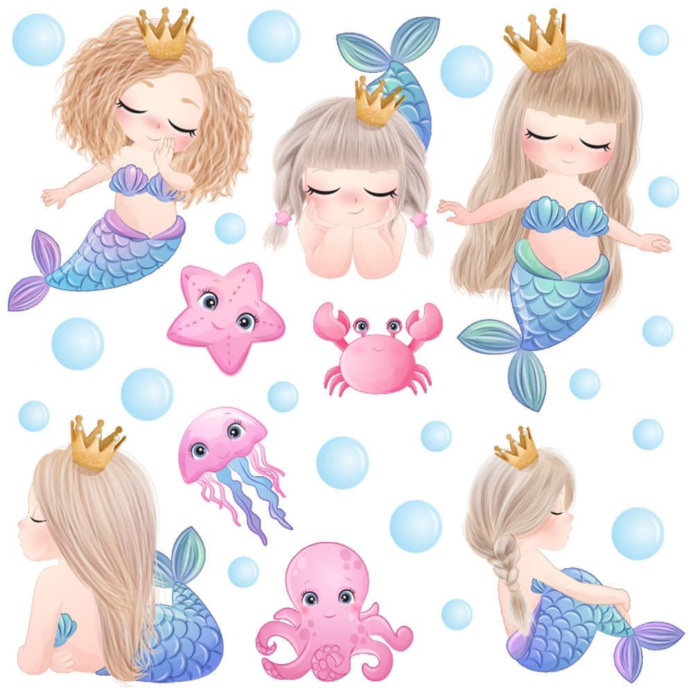 Adesivo Parede Box de Banheiro Sereias Aurora Mar Meninas