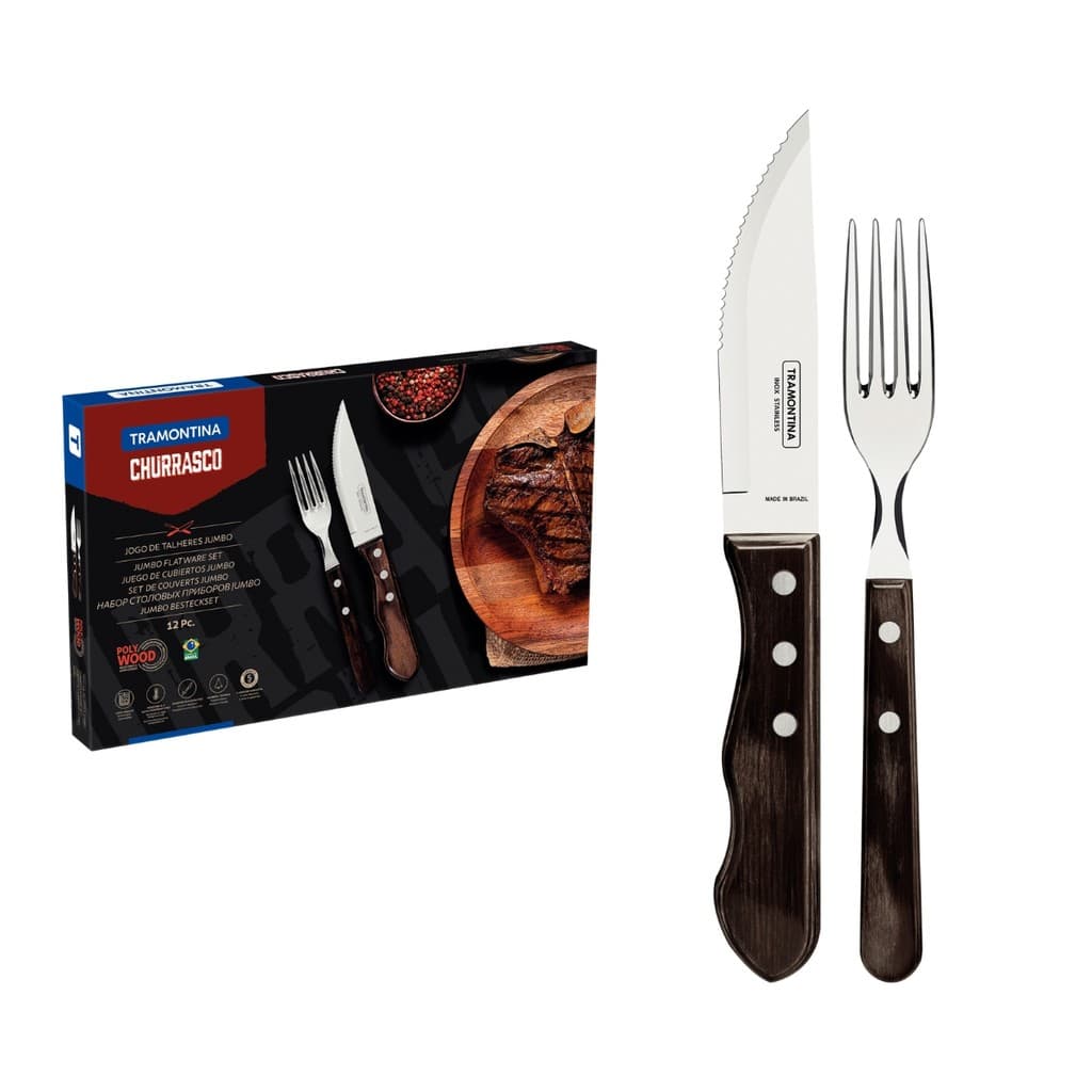 Talheres p/ Churrasco Tramontina Inox Cabo Castanho 12 und