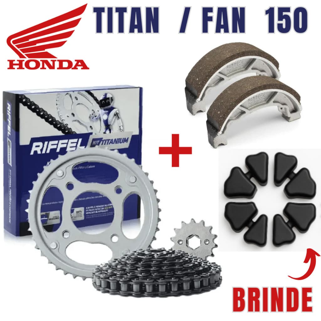 Kit Relação Riffel Titan 150+ Lona Freio ( Patins) + Coxim da Coroa