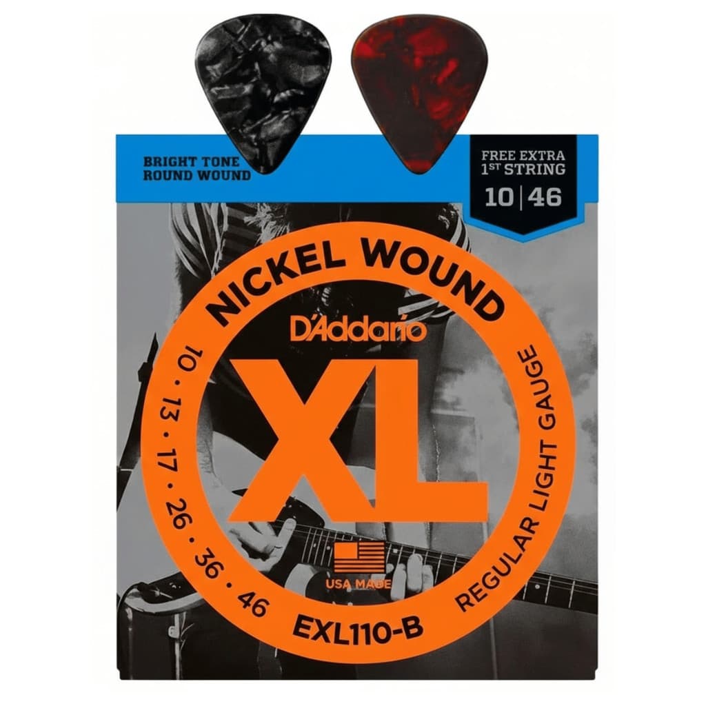 Kit Encordoamento para Guitarra Elétrica D'addario  EXL110-B 010  + 2 Palhetas Celuloide