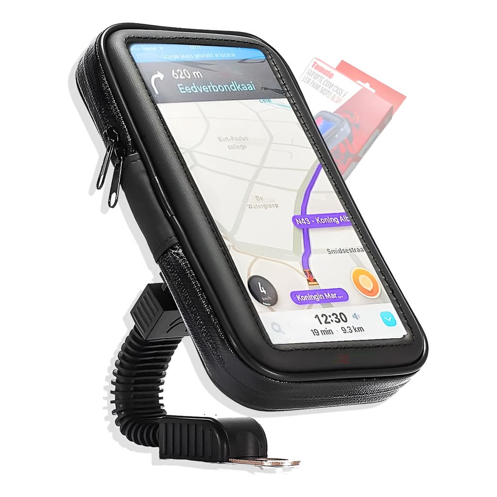 Suporte Para Moto Case Impermeável Usb Celular - Preto Preto
