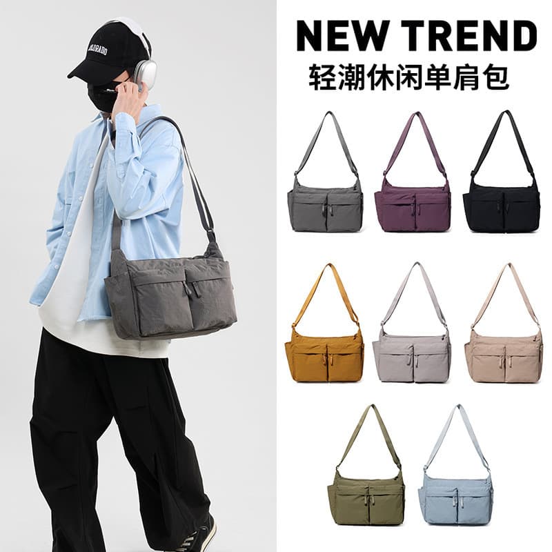Masculino feminino mesmo estilo Casual bolsa de ombro bolsa mensageiro simples Multi-bolso repelente de água de grande c
