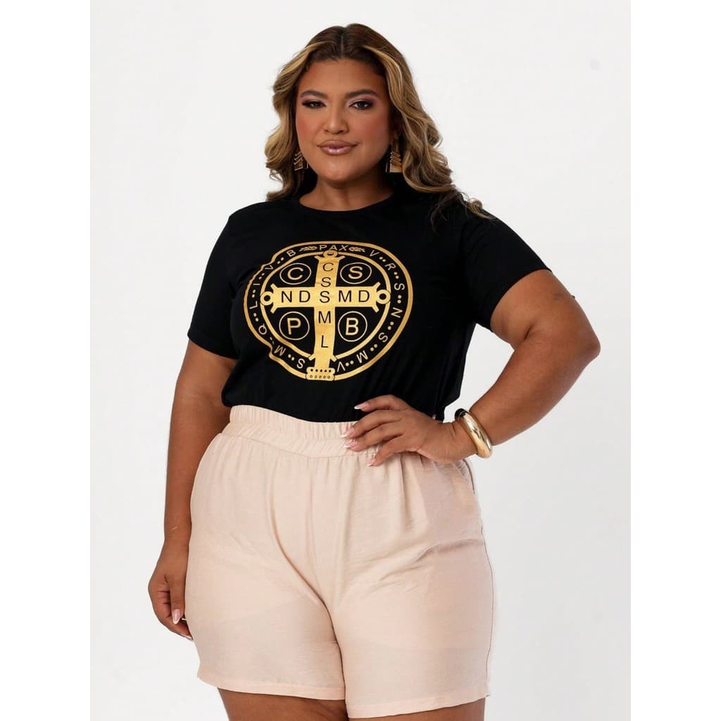 BLUSA FEMININA PLUS SIZE DE ALGODAO MEDALHA DE SAO BENTO