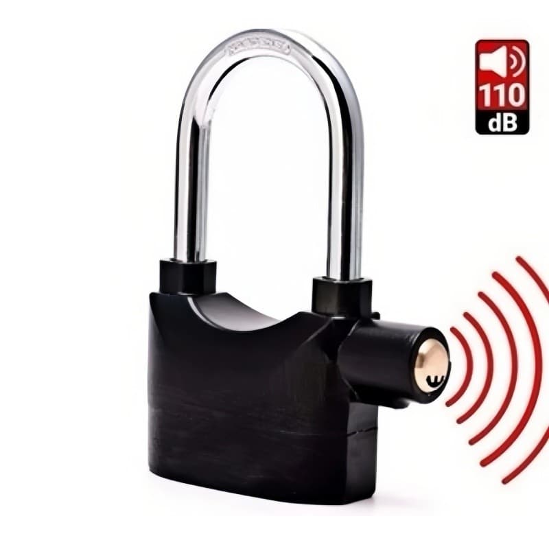 Cadeado de Haste Longa com Alarme Anti-Roubo, Chaves e Baterias, para Bicicleta, Moto, Portas