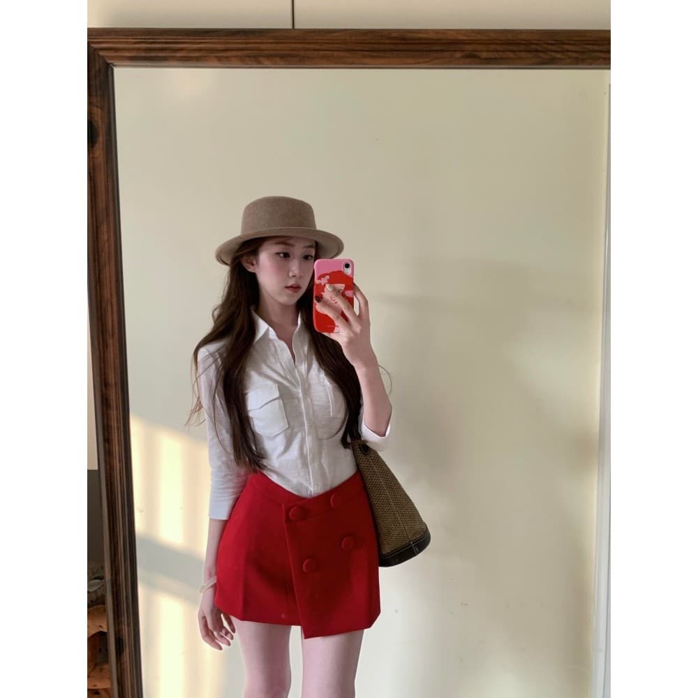 NALYSA Terno Moderno Camisa Branca de Meia Manga Top de Cintura Estreita Use um Conjunto Completo Saia Vermelha Terno de