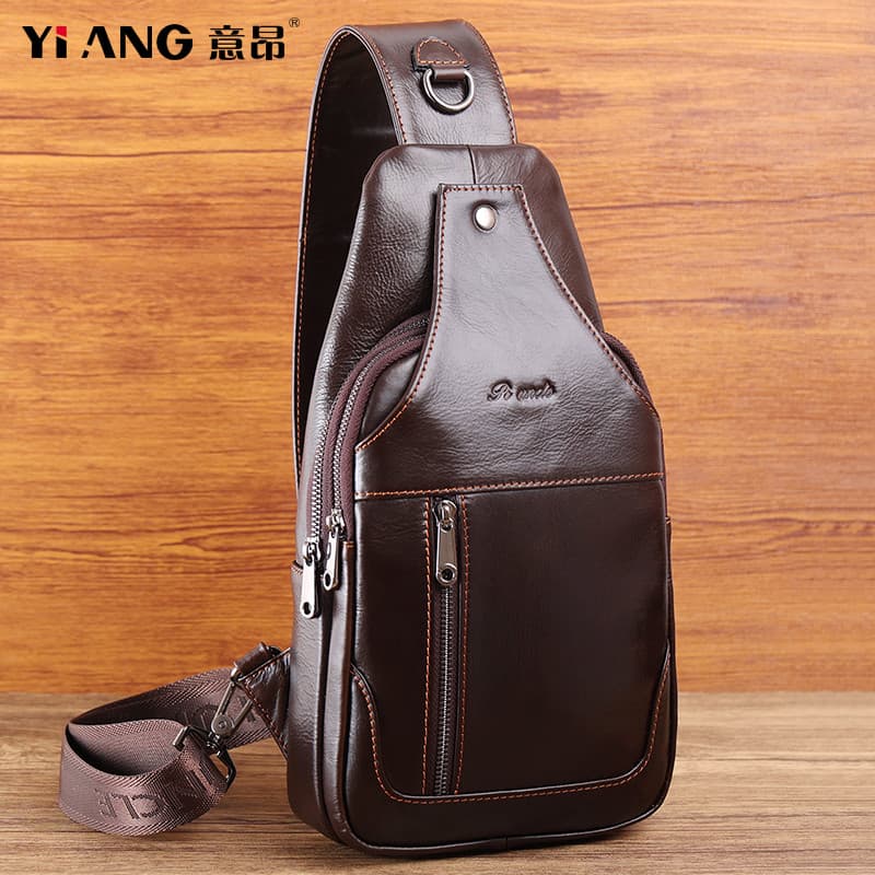 Bolsa de peito de grande capacidade masculina de couro genuíno de um ombro bolsa mensageiro Casual bolsa transversal com