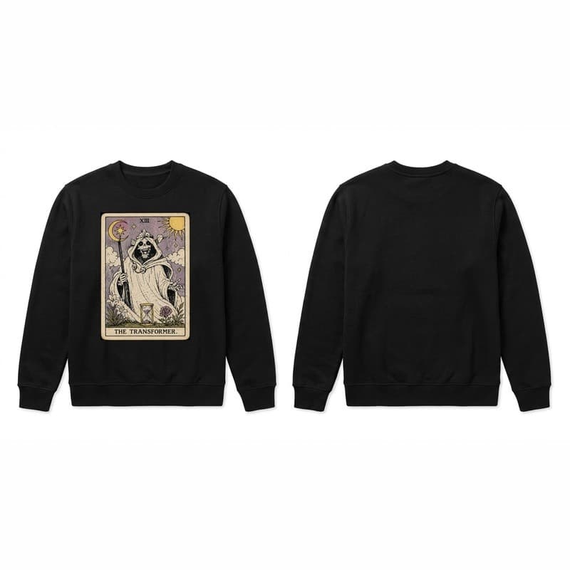 Moletom Careca Unissex Tarot The Transformer Caveira Preto Flanelado Streetwear