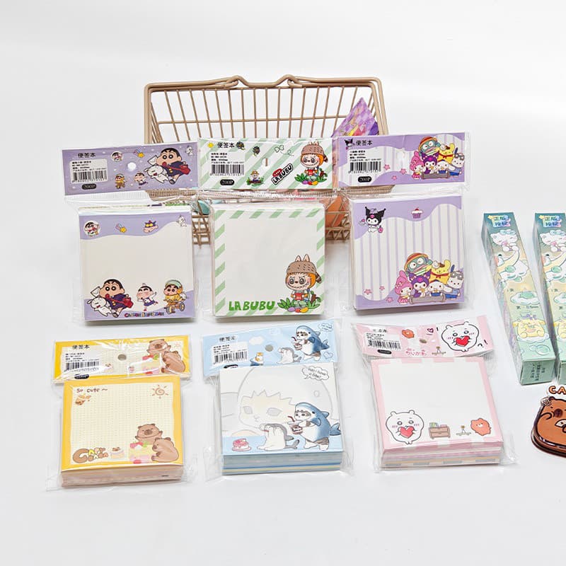 Tubarão gato bloco de notas de 200 páginas estudante desenho animado Kawaii Crayon Shin-Chan bloco de notas quadrado