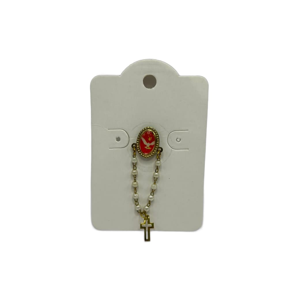 Broche Espírito Santo Vermelho com Dezena Dourado em Metal