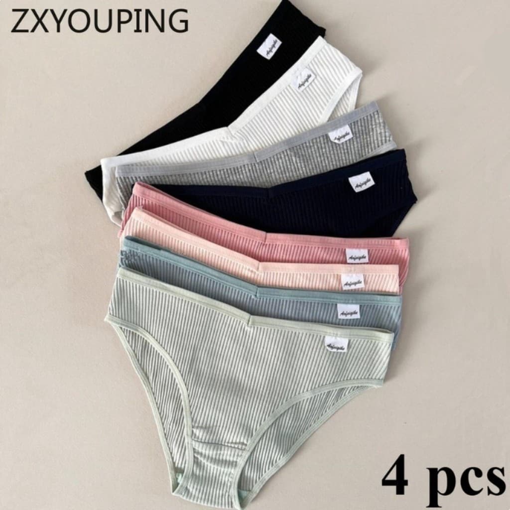 ZXYOUPING 4 Peças Calcinha De Algodão Série Simples Meninas Triângulo Feminina Tamanho Grande