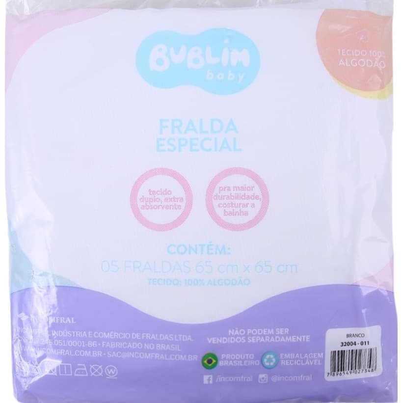Fralda Pano Especial C/5 Branca Bublim 32004 casapaula