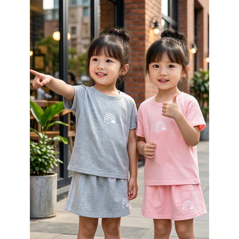 Crianças de manga curta saia curta terno meninas saia de duas peças verão doce terno de duas peças roupas de bebê versão
