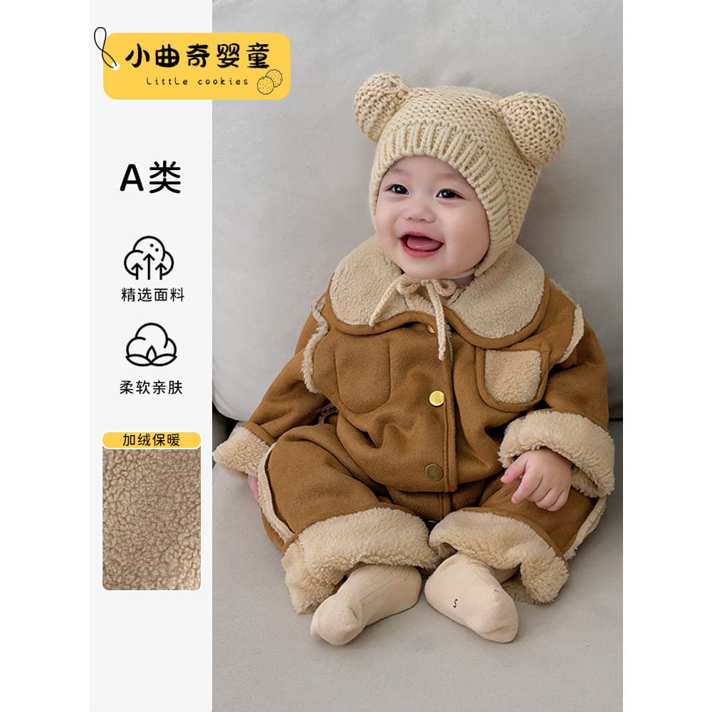 Bebê outono inverno roupas engrossado quente macacão de lã macacão bebê Outing roupas inverno do bebê roupas de inverno