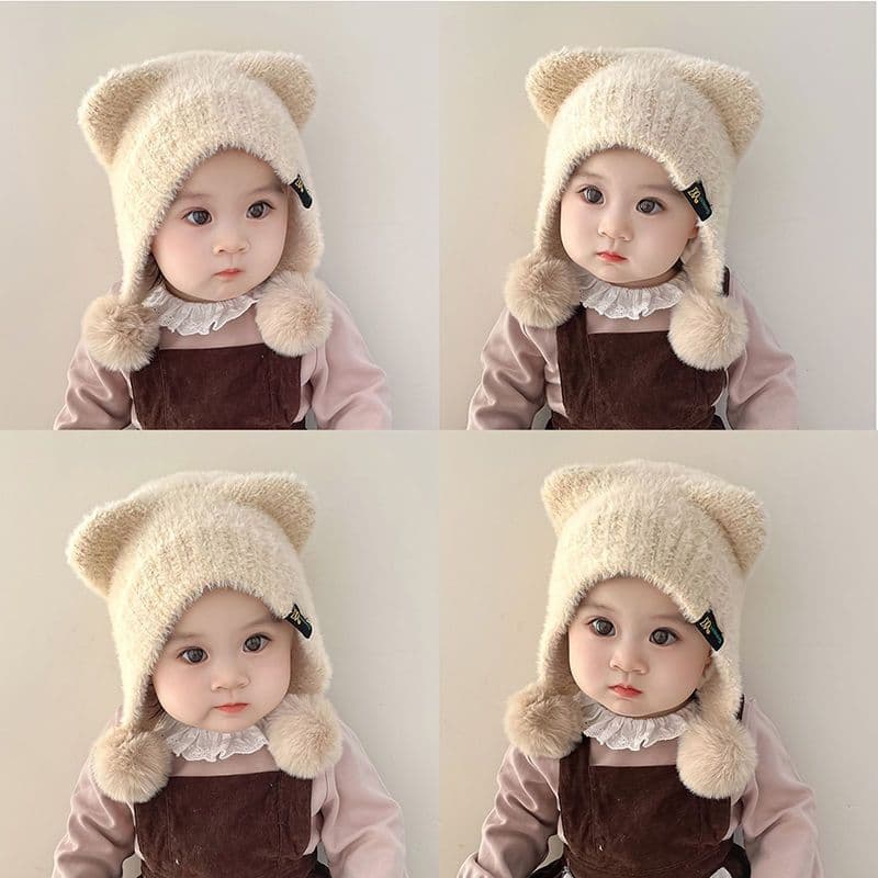 Chapéu do bebê outono inverno bonito pelúcia bebê proteção de orelha chapéu inverno meninos meninas malha quente criança