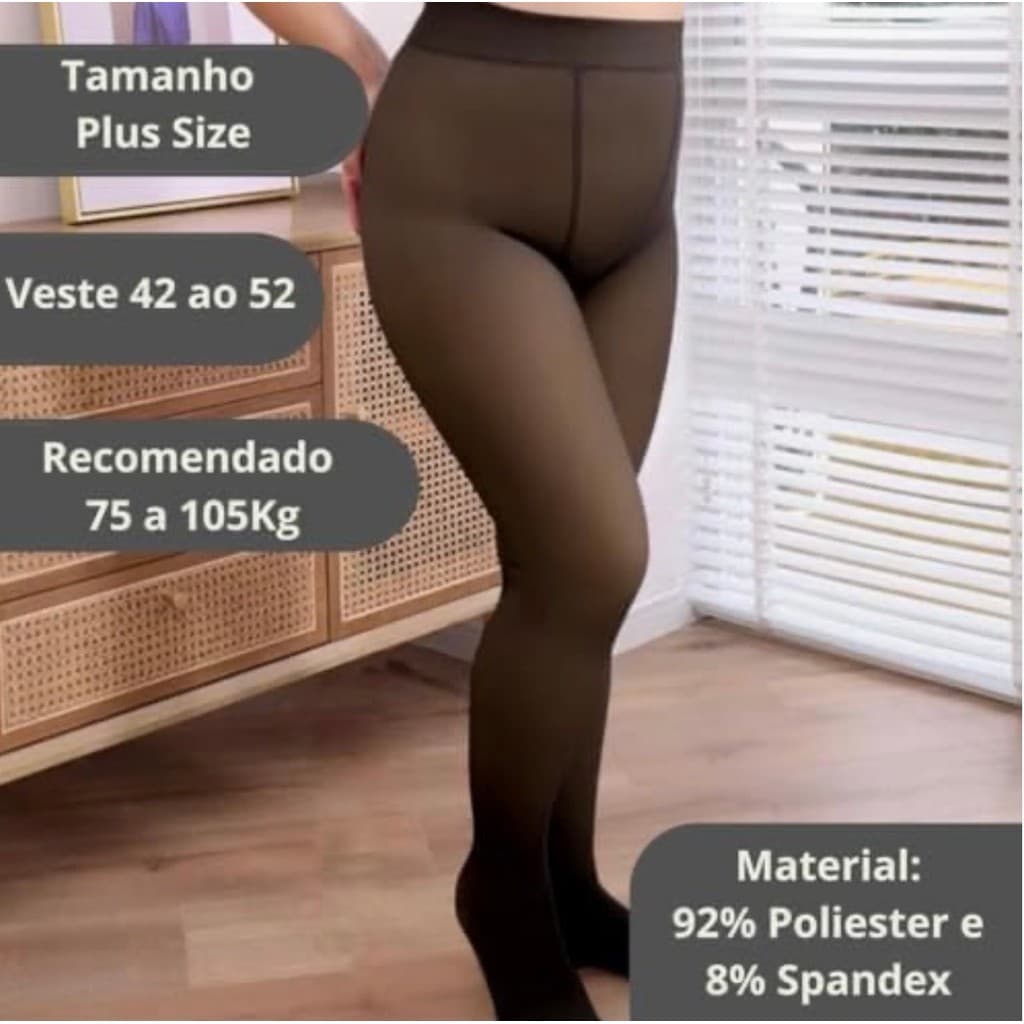 Meia Calça Translucida Peluciada Plus Size Feminina Térmica Forrada Inverno Quentinha Tamanho Grande Alta Elasticidade