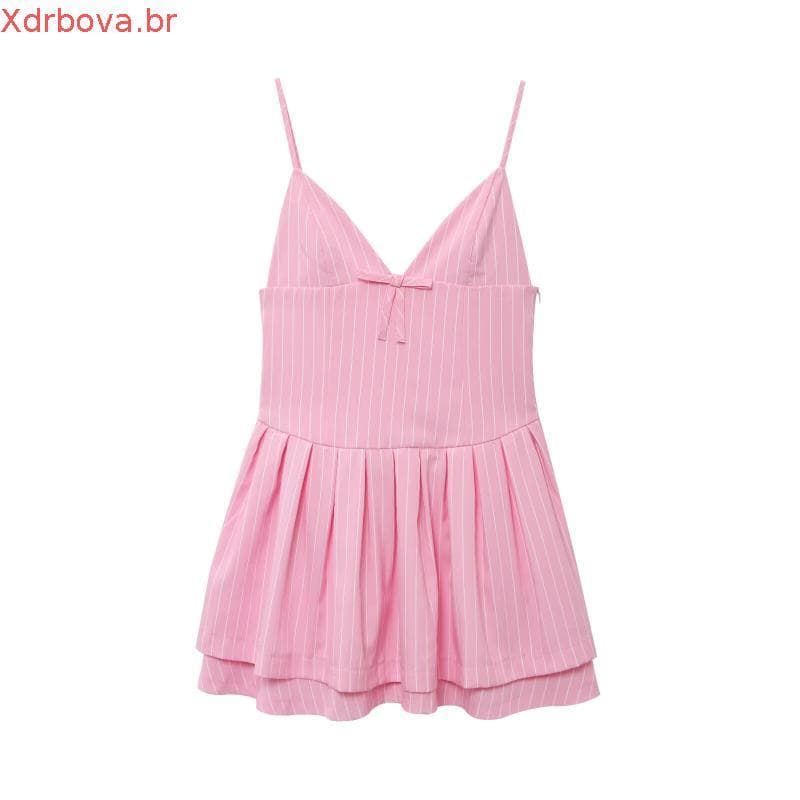 Vestidos curtos femininos da Rafznb com alças listradas, decoração de laço, decote em V, sem mangas, elegantes para fest