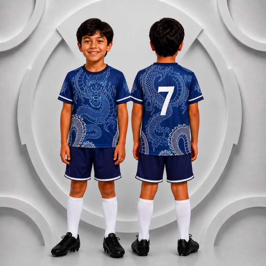 ENTREGA RAPIDA Conjunto Infantil Madrid azul Dragão Camisa e Short para Crianças Novo