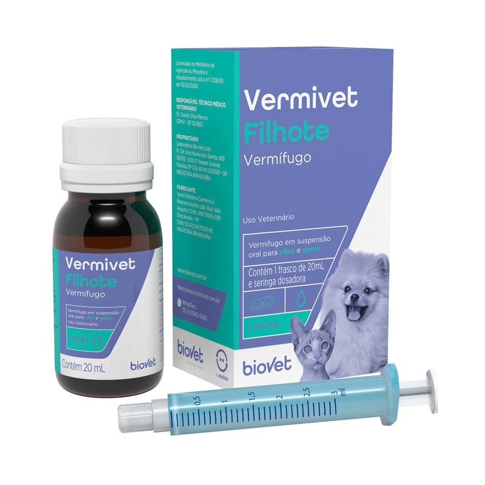 Vermífugo Filhote Para Cães E Gatos Vermivet  Biovet 20mL