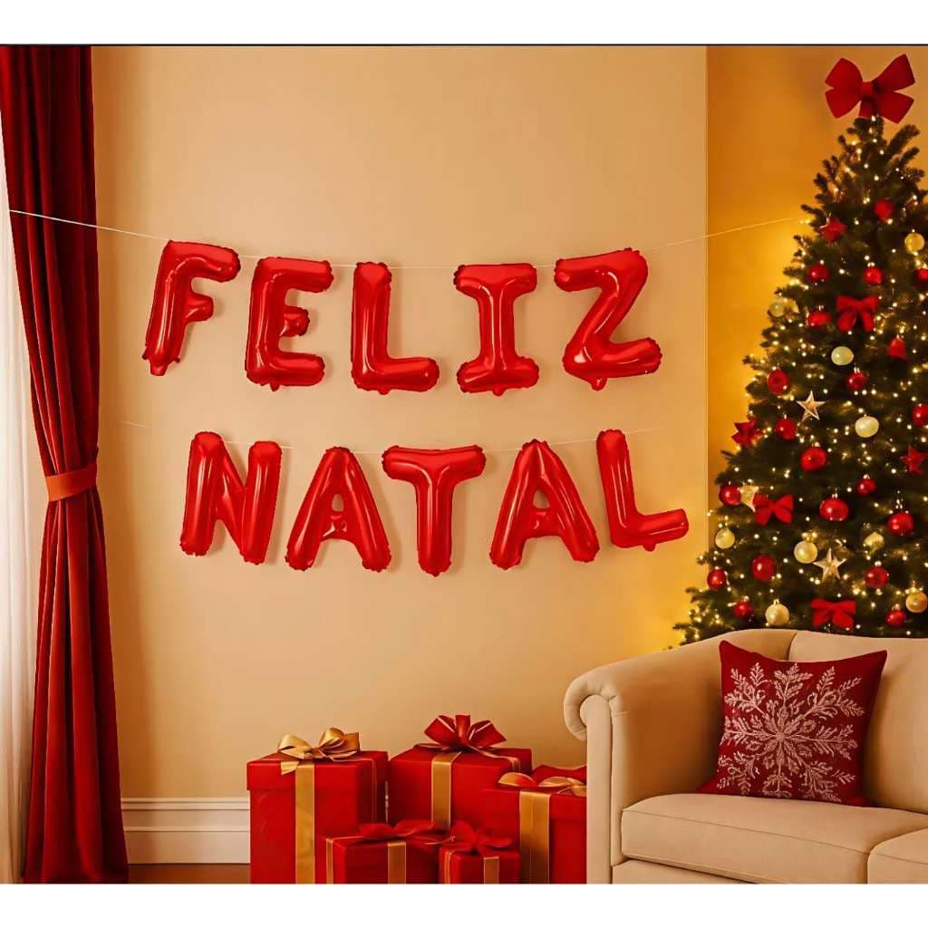 Kit 10 Balões Metalizados “Feliz Natal” 40cm – Decoração Natalina para Festas 2025/2026