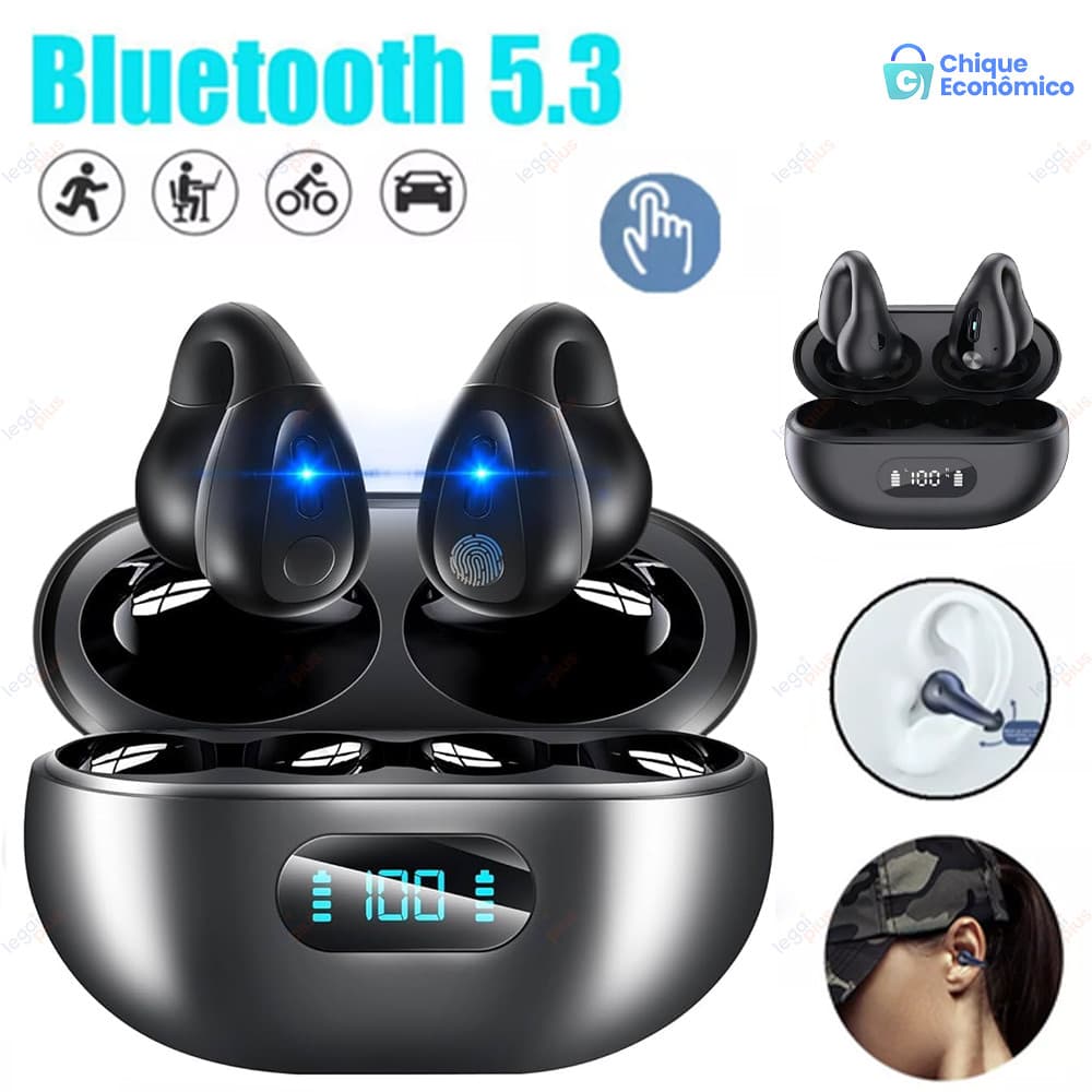 Novo Fone Clip Bluetooth 2026 | Condução Óssea, Sem Atraso para Esporte, Bateria Duradoura Som Claro