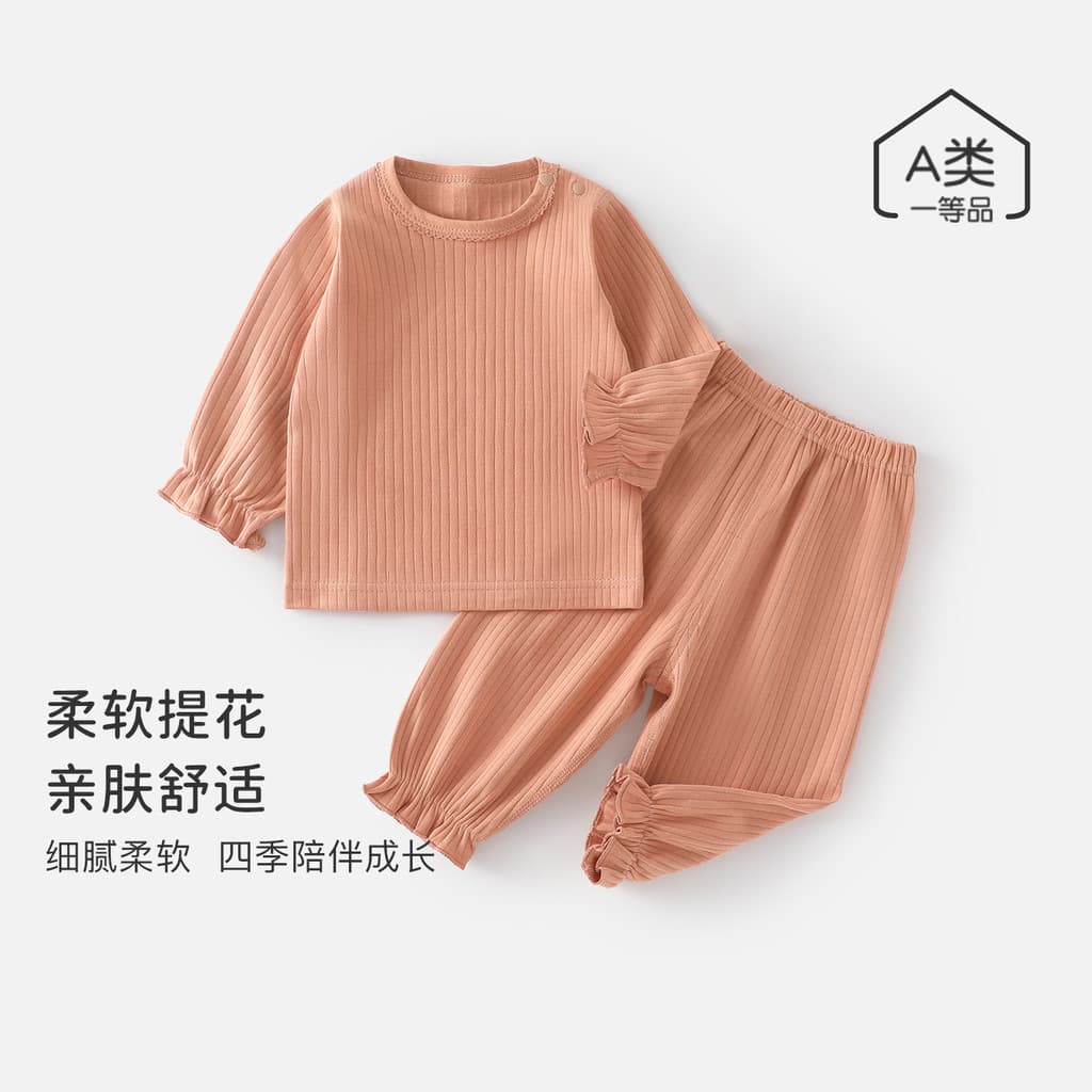 Feminino bebê primavera outono novo estilo bebê gola de renda exterior usar interior de manga comprida roupas de cor sól