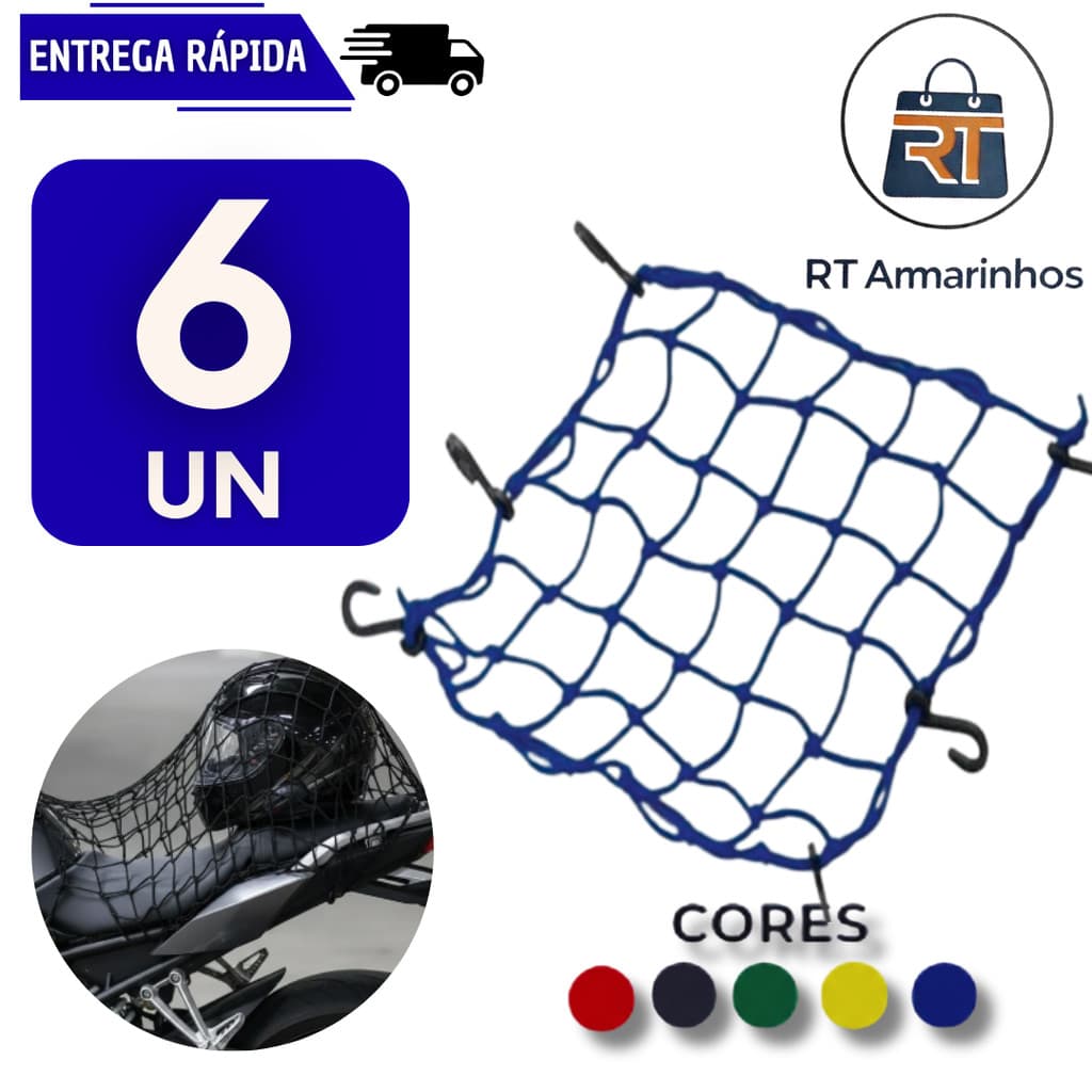 Kits 6/3/2 Rede Aranha Elastica Para Capacete Moto Bike Multiuso Bagageiro Redinha Acessório Ganchos Redes Forte