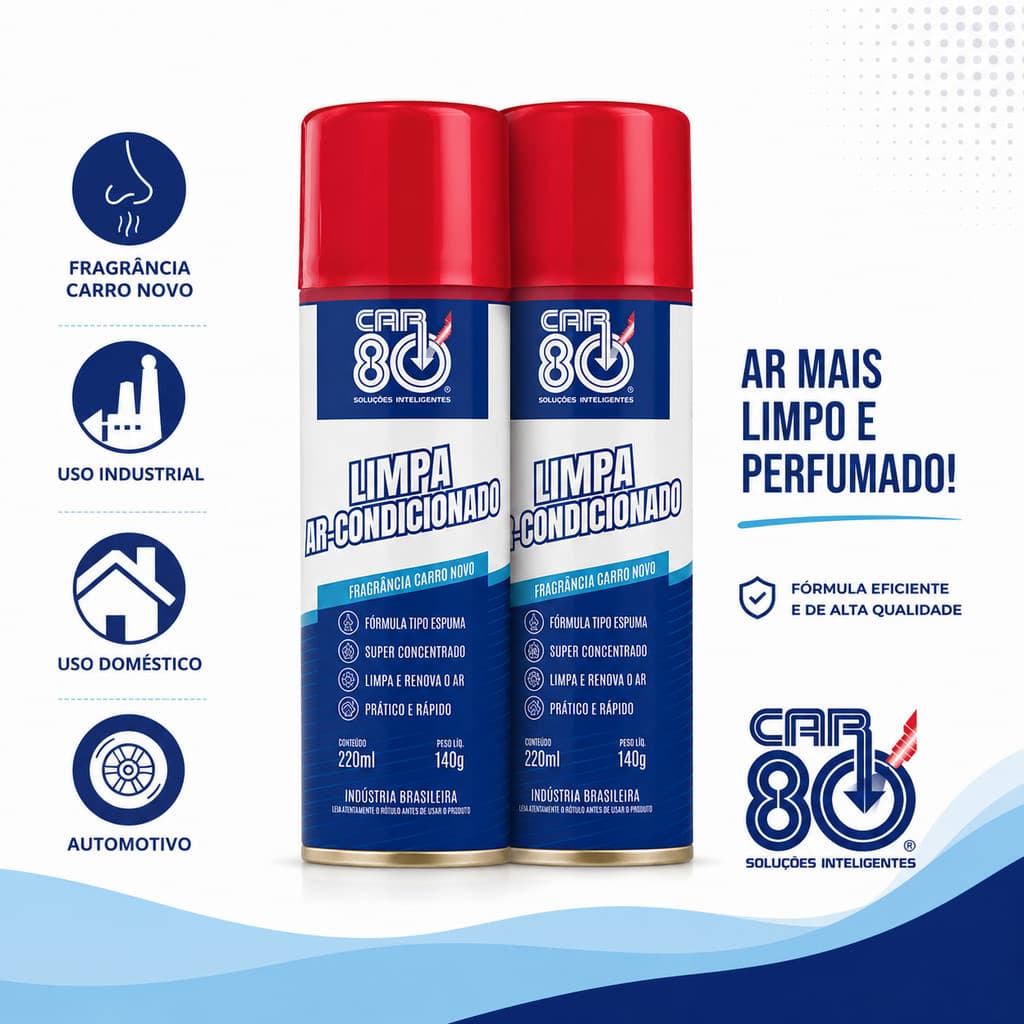 Kit 2  Higienizador Limpa Ar Condicionado Spray Carro Novo 220ml Car80