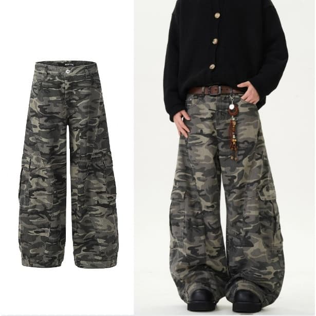 Calças jeans Com Faca Dobrável , Retrô Americano , Perna Larga , slim fit Soltos