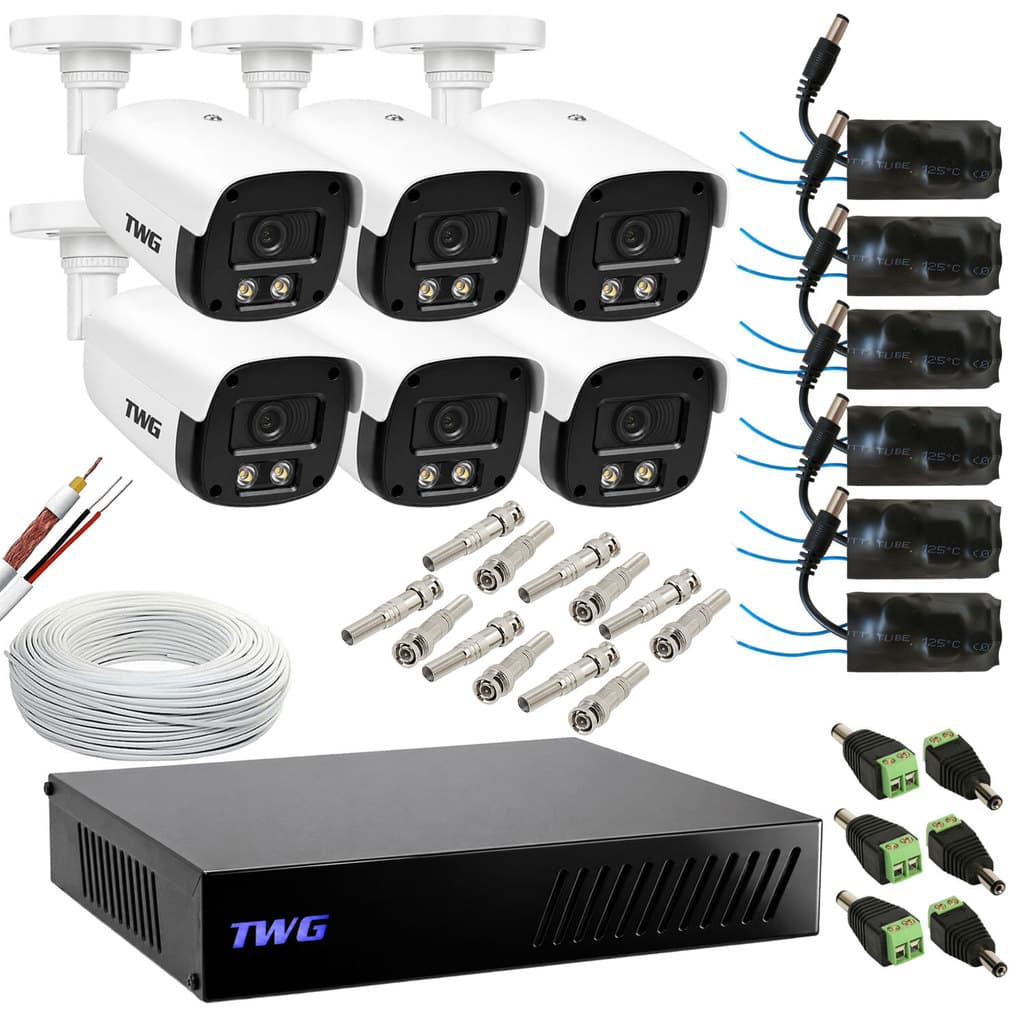 KIT CFTV 6 CAMERAS 2MP 20M IMAGENS NOTURNAS COLORIDAS COM DVR E FT INDIVIDUAL SEM HD