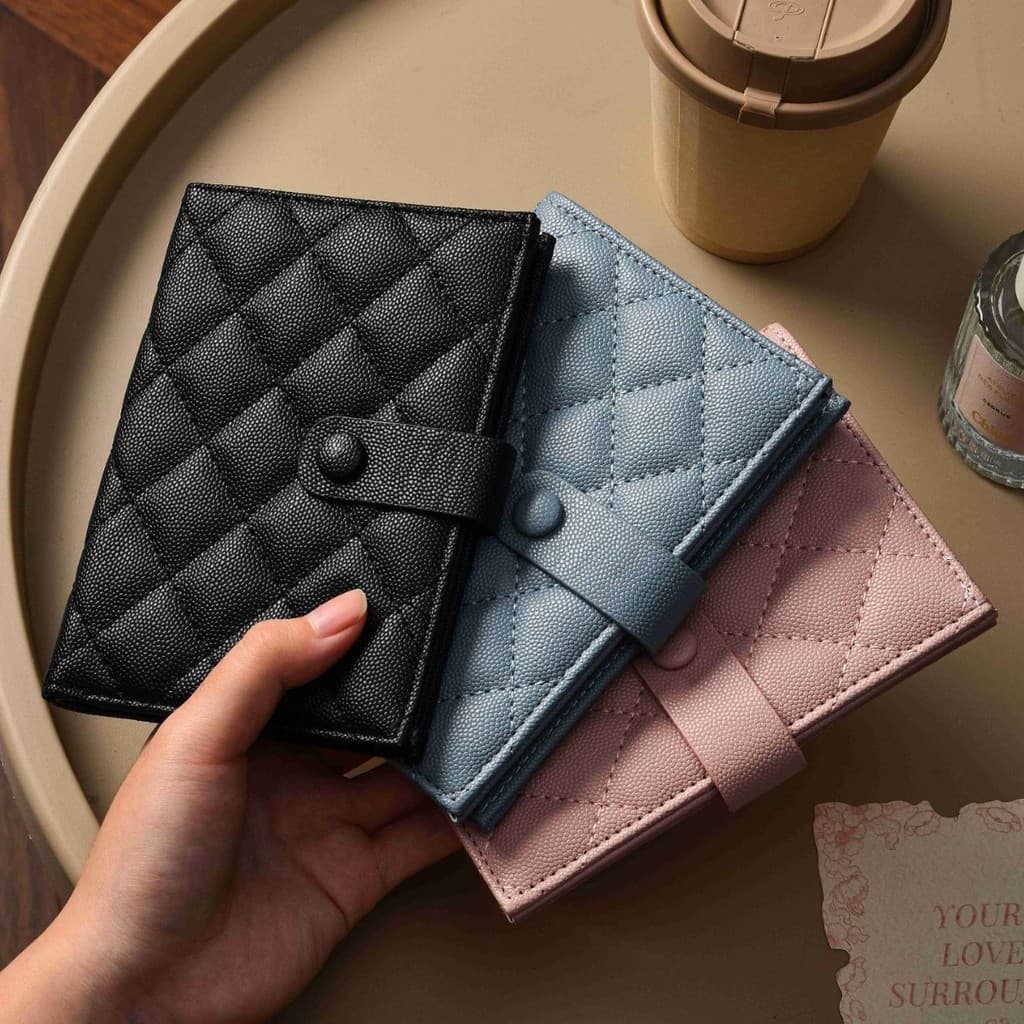 Porta-passaporte com padrão de diamante azul, bolsa para documentos, capa de proteção anti-scan e porta-tickets de viage