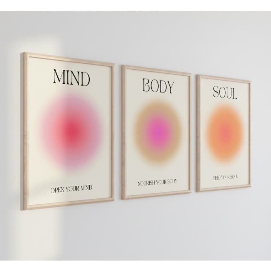 Quadro decorativo Mente corpo alma impressão positiva aura energia cartaz na moda gradiente espiritual pintura (3 peças)