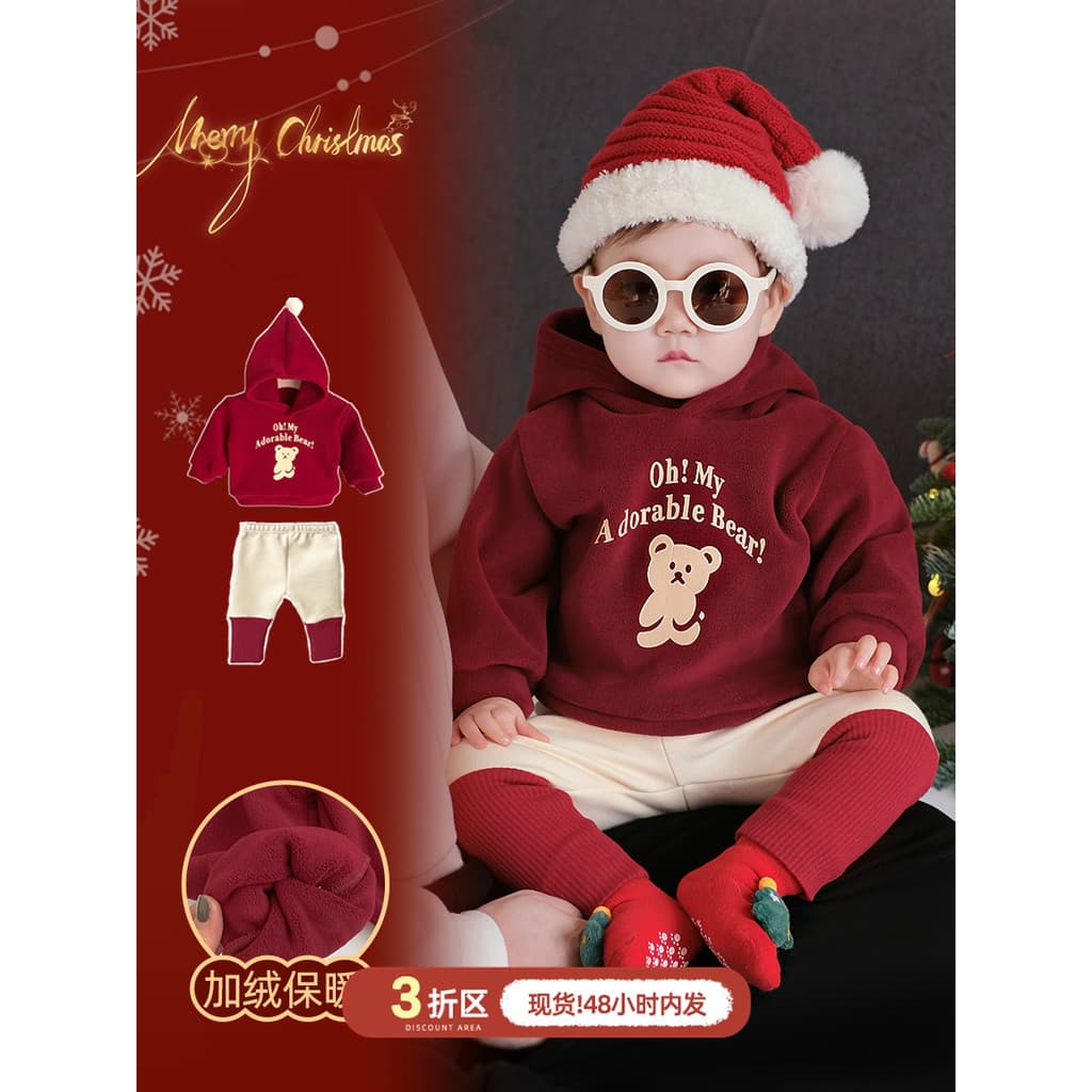 Bebê outono inverno terno forro de lã quente roupas de natal bebê estilo inverno lã austríaca festiva crianças roupas de