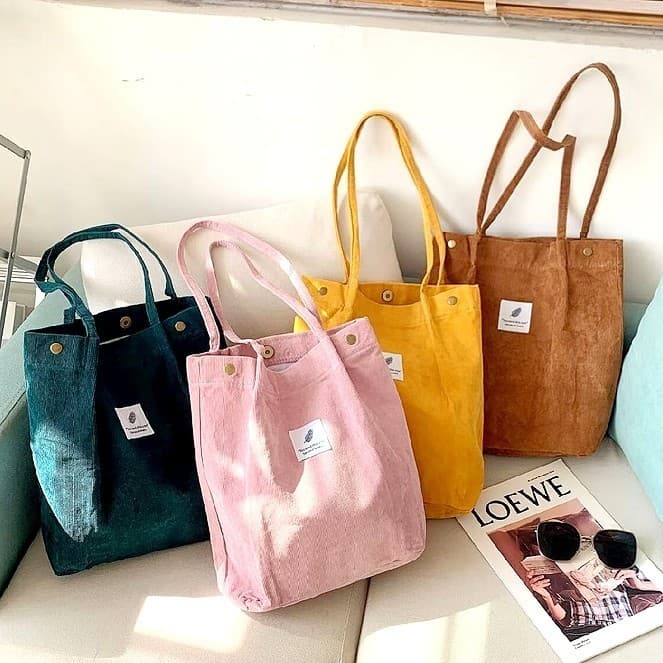 Bolsa tote feminina em veludo cotelê estilo coreano – grande capacidade, criativa e casual para compras e uso diário