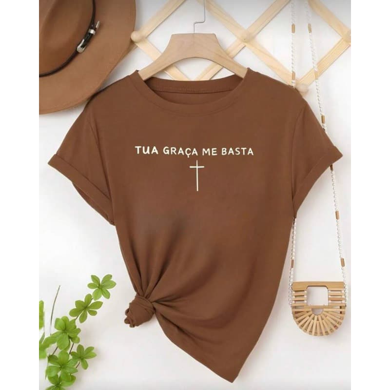 Blusa Cristã Tua Graça me Basta Religiosa Camiseta Manga Curta Camiseta 100% Algodão