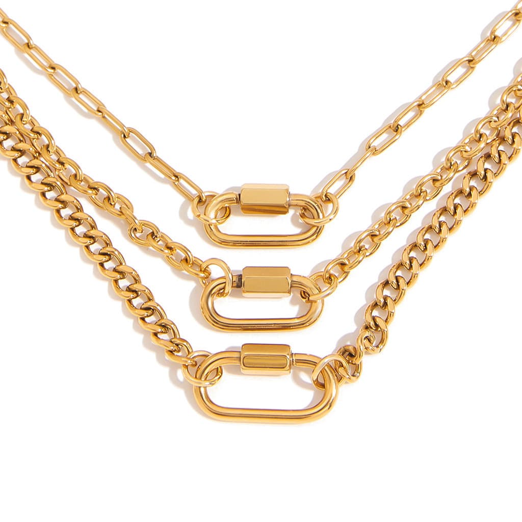 Colar feminino banhado a aço inoxidável 18K ouro clássico clipe de papel corrente hipoalergênico não desbotado