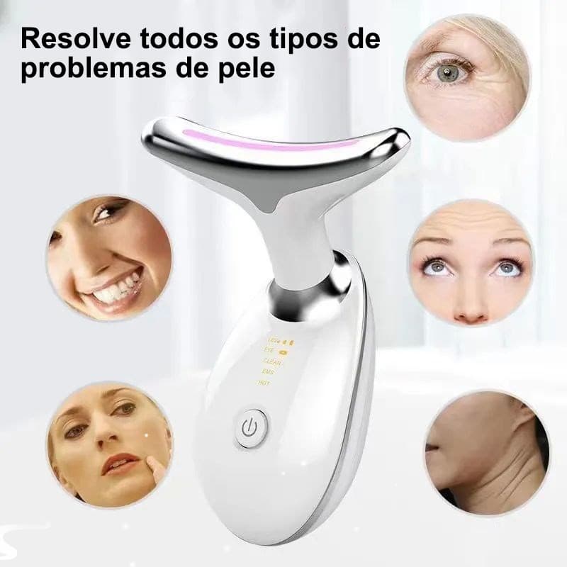 Massageador Portátil com LED e Vibração Fóton, Firma e Levanta a Pele do Pescoço, Anti-Rugas Rejuvenescedor