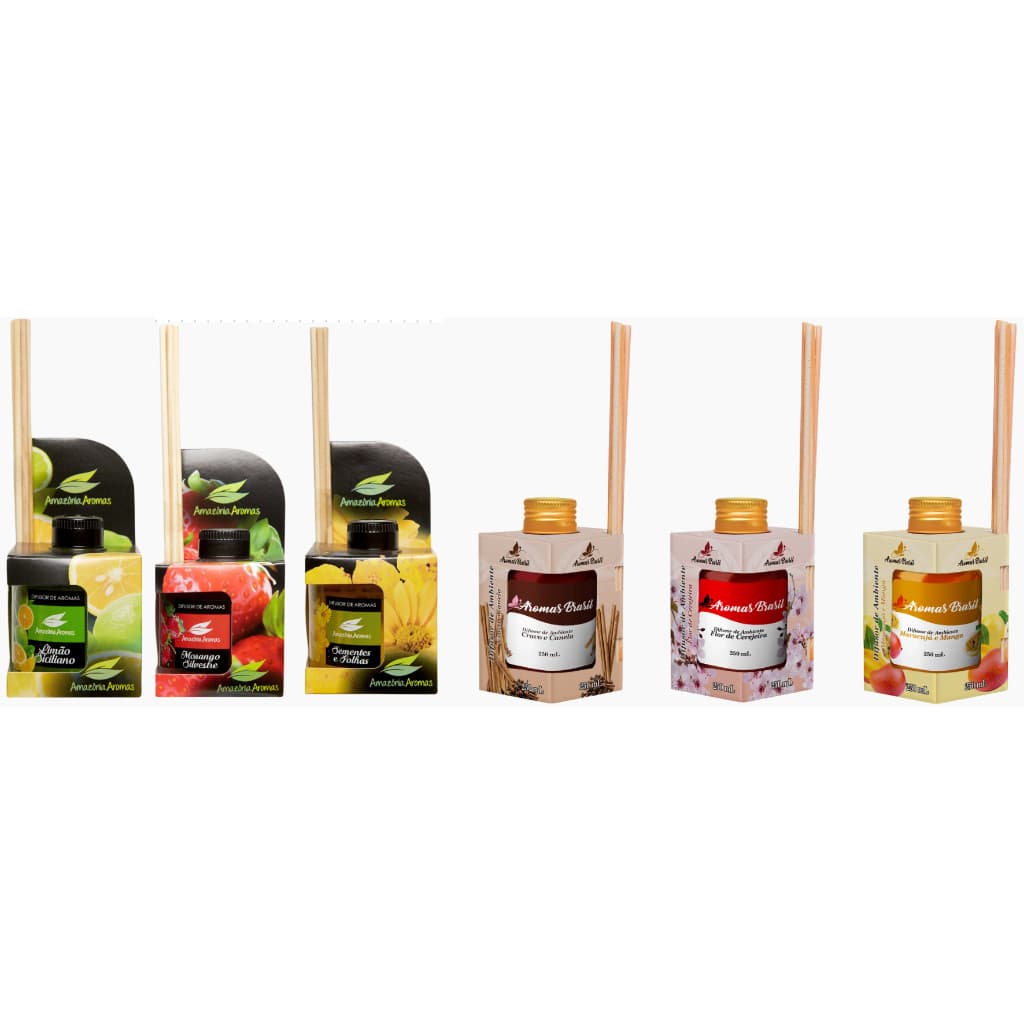 Difusor Varetas Aromatizador de Ambiente Aromas Brasil 250ml e Amazônia Aromas 270ml