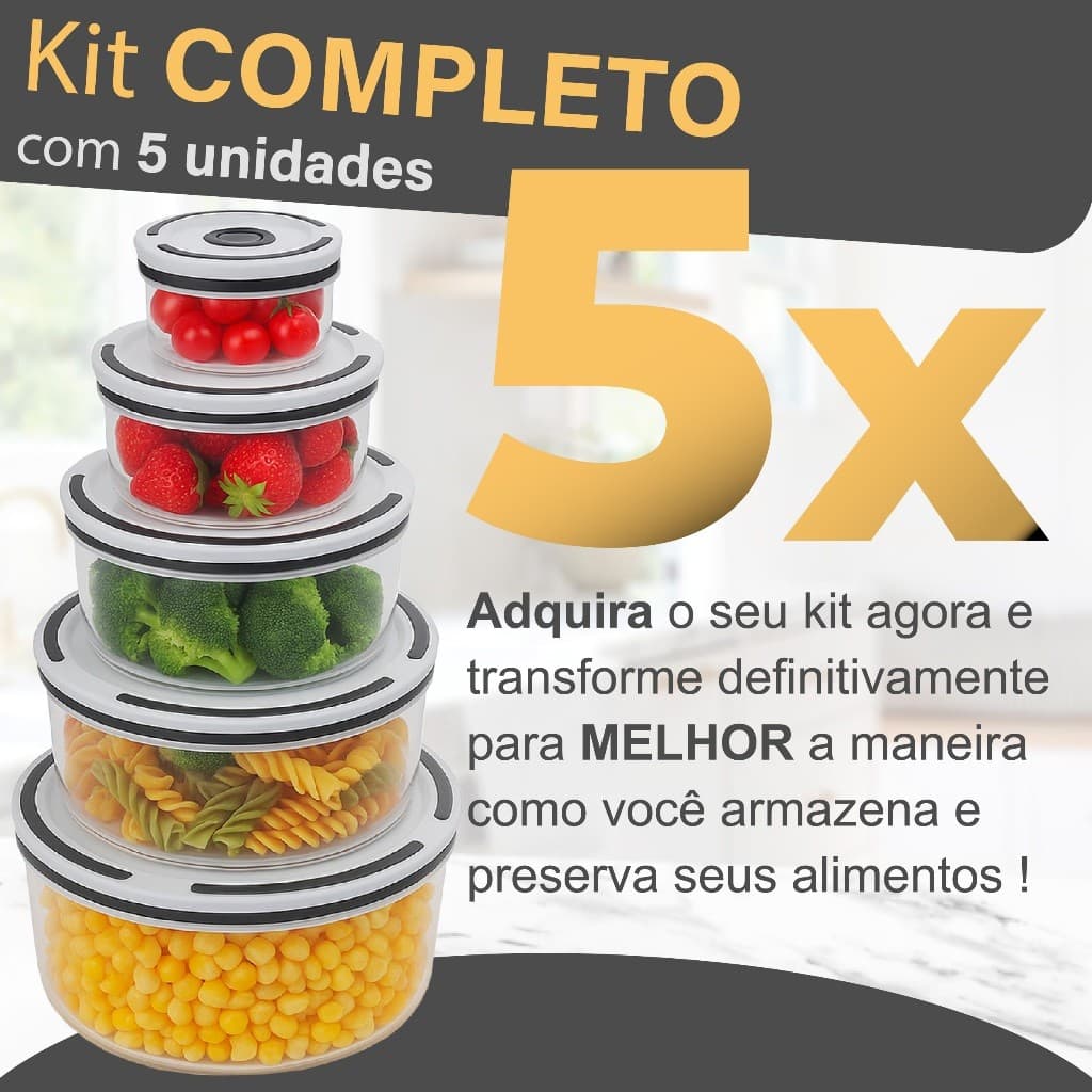 Conjunto De 5 Potes Herméticos De Plástico Inquebrável Redondo Com Tampa De Vedação