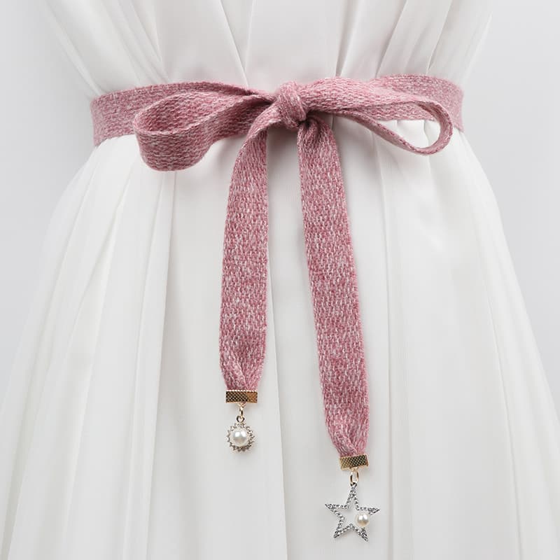 Moda All-Match saia de renda decorativa simples senhoras cintura corrente vestido cintura corda cinto arco doce atado