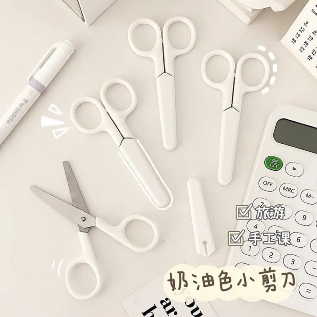 Ins Muji Estilo Creme Tesoura Simples com Tampa Estudantes de Escritório Tesoura Artesanal de Segurança Infantil Tesoura