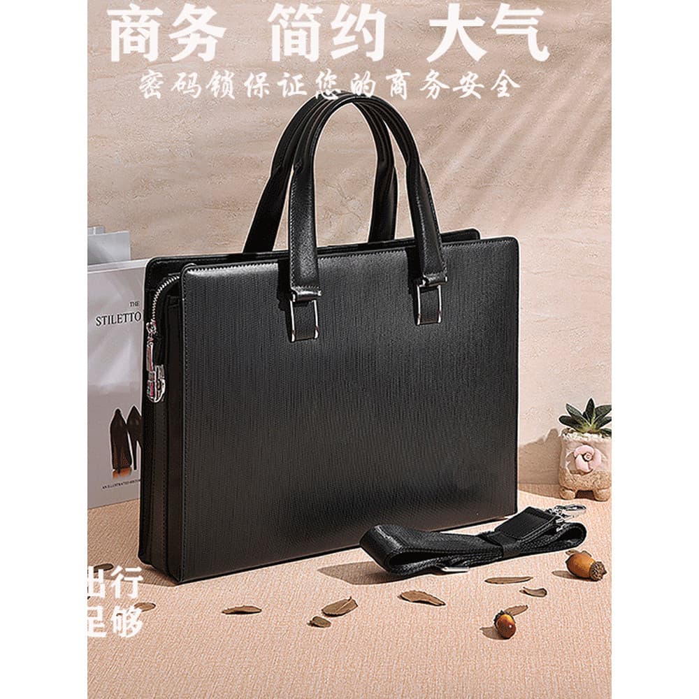 Couro genuíno combinação bloqueio bolsa masculina novo estilo maleta pessoal do serviço Civil computador saco de negócio