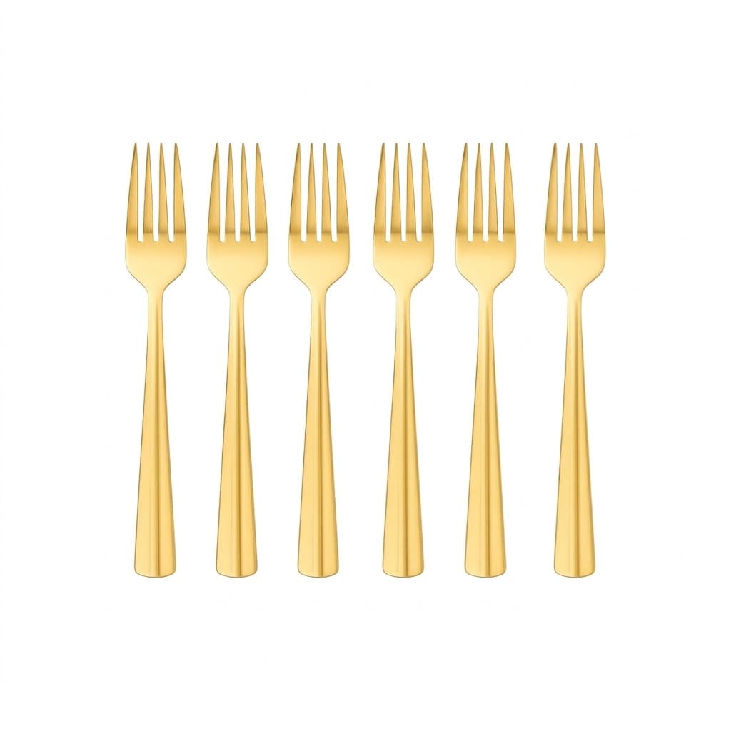 Cj 6 Garfos para Sobremesa em Aço Inox Dourado 14cm Braswei