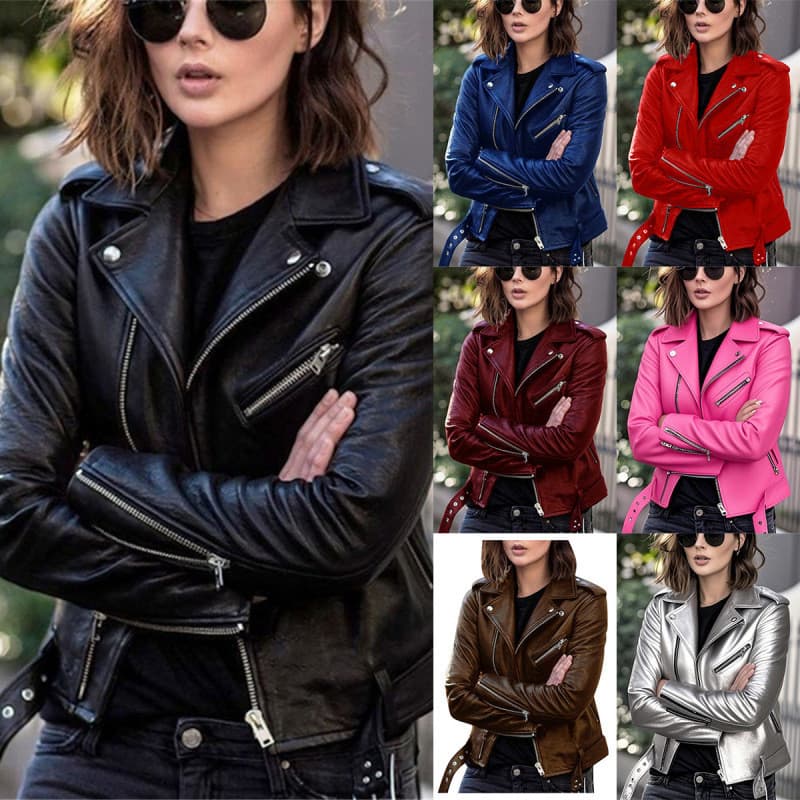 Primavera outono Plus Size feminino curto jaqueta de couro da motocicleta jaqueta de inverno fino-ajuste jaqueta de cour