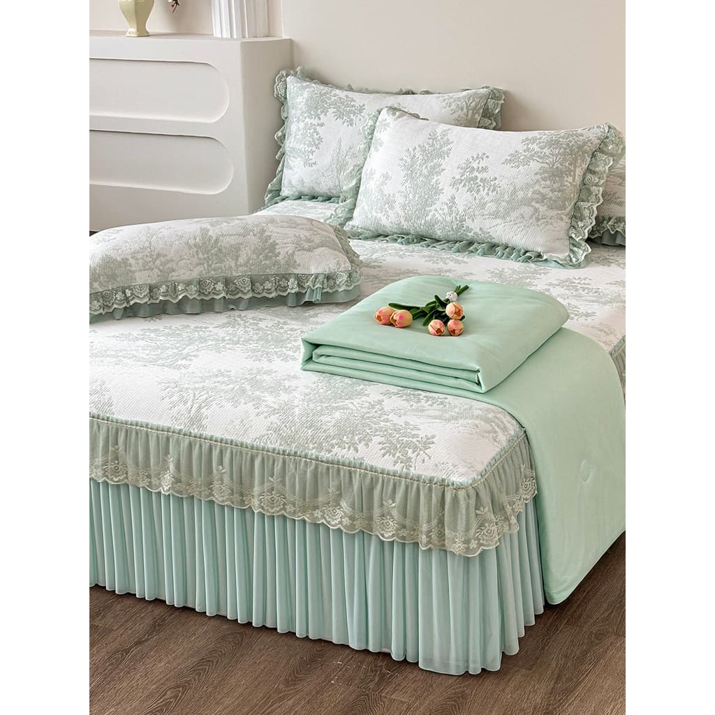 Langsha cama saia estilo gelo seda legal tapete verão legal colcha conjunto de quatro peças verão legal Doudou tapete ma
