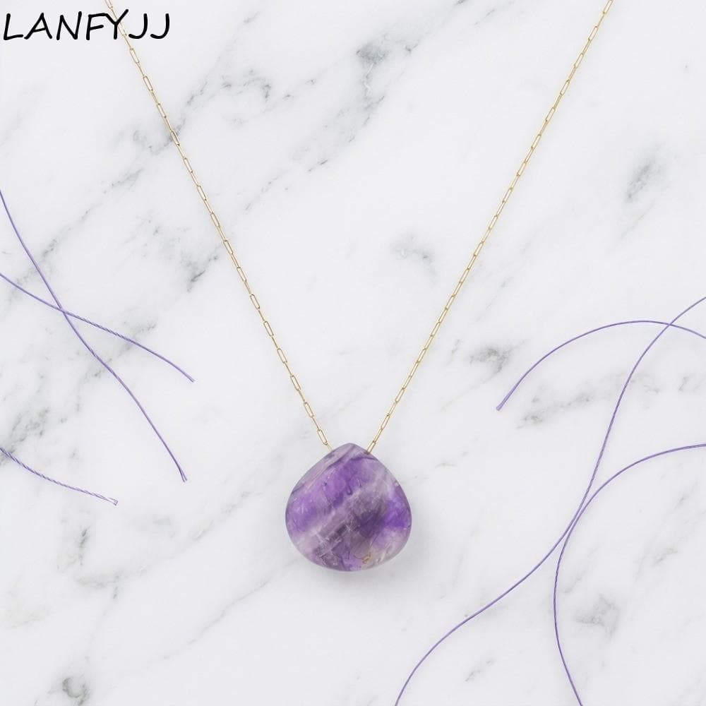 Colar De Pedra LANFYJJ , Com Pingente De Gota D'água Minimalista De Luxo Leve , Corrente De Clavícula De Aço Inoxidável
