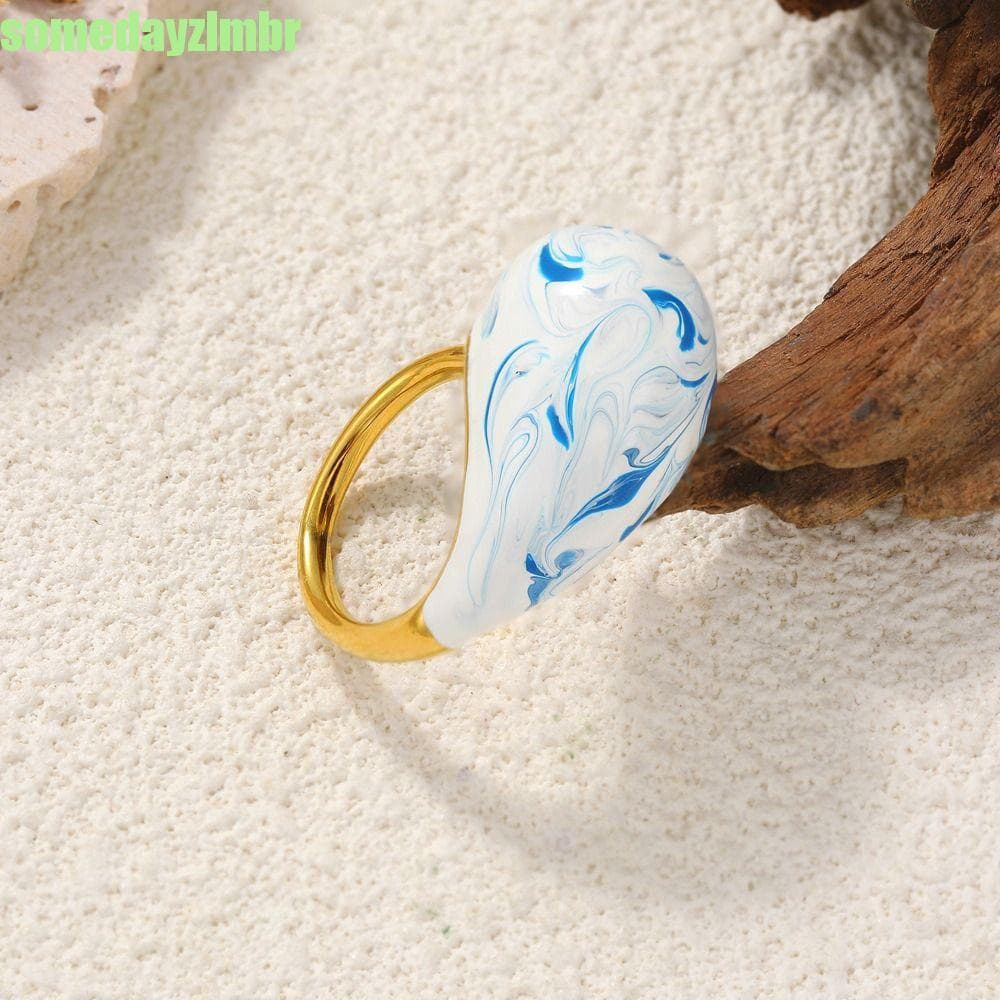 SOMEDAYZL0M Anel com revestimento de esmalte e acabamento em gotejamento de óleo, estilo chinês, porcelana branca com fl