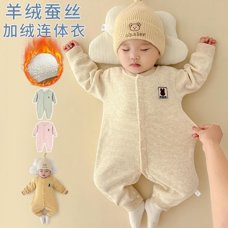 Alemão veludo bebê roupas de uma peça outono inverno estilo bebê Base interna forro de lã roupa interior térmica bebê pi